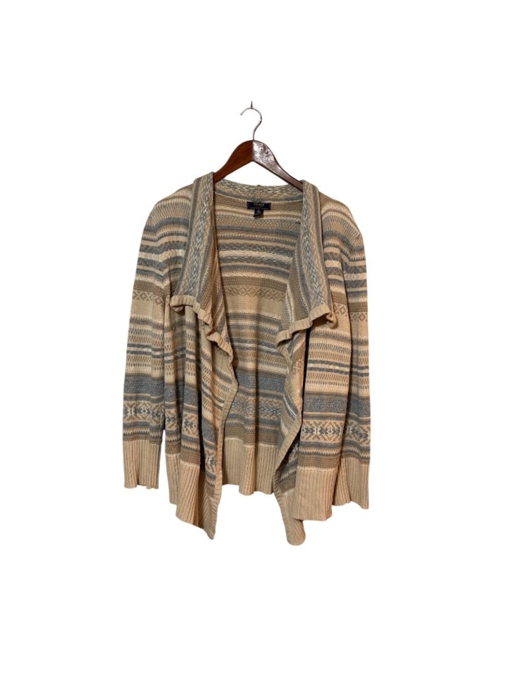 Chaps Denim XL Cardigan Tans Blue Cottagecore Aztec shawl cascade preppy